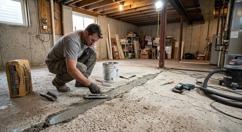 Cracked Basement Floor Repair in Methuen, MA