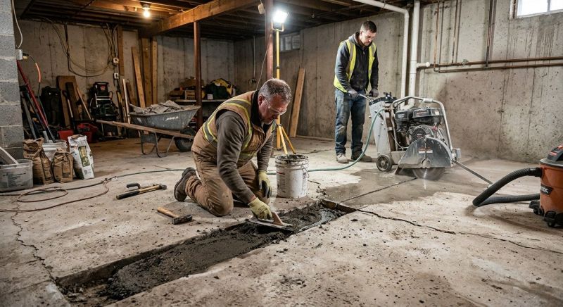 Cracked Basement Floor Repair in Methuen, MA